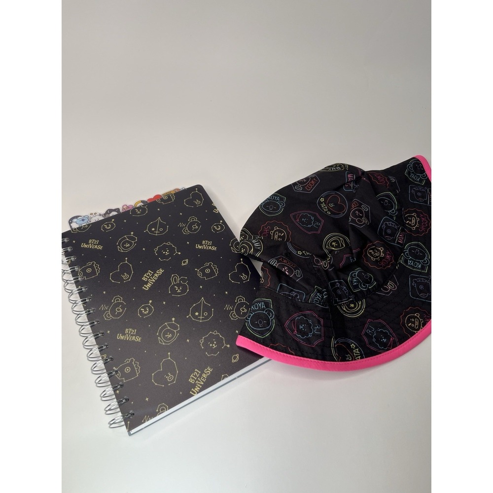 BT21 Neon Sign Bucket Hat & Universe Sign Notebook Lot of 2